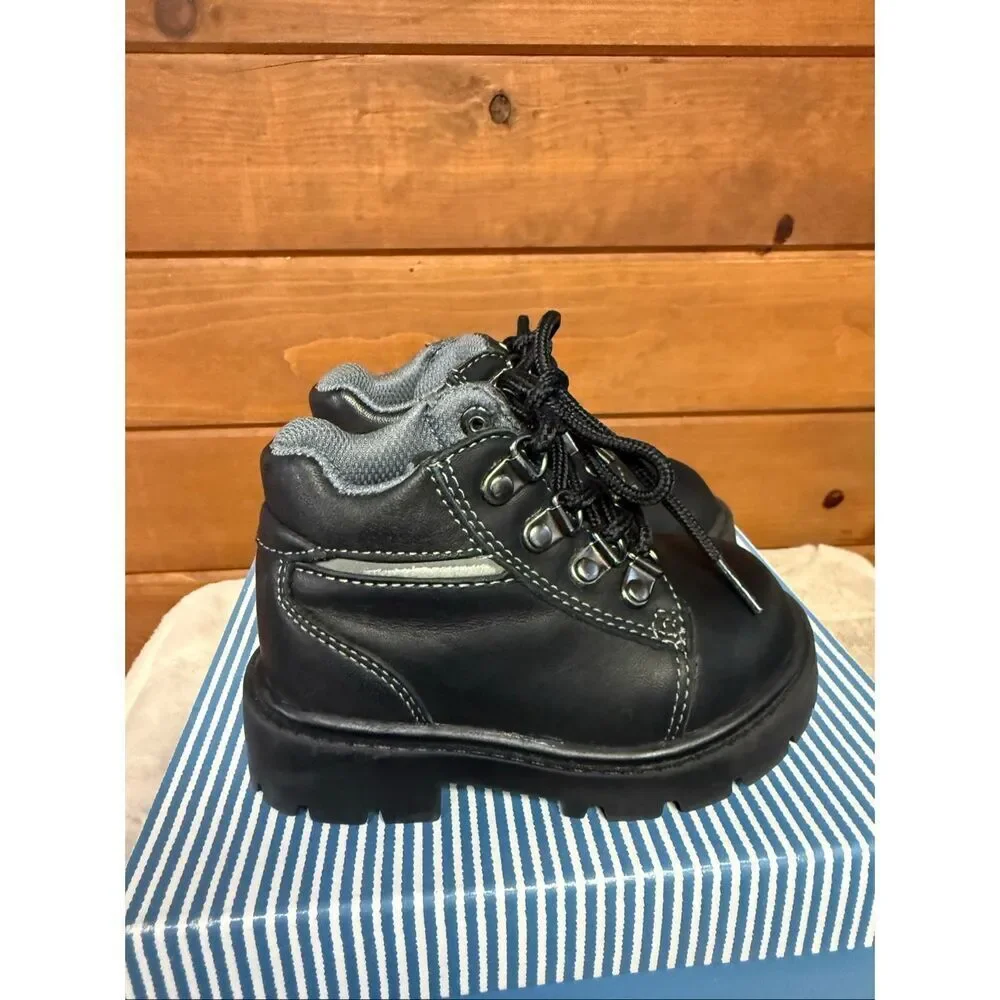 Osh Kosh Kenny Leather Boys Baby Boots Black Sz 6